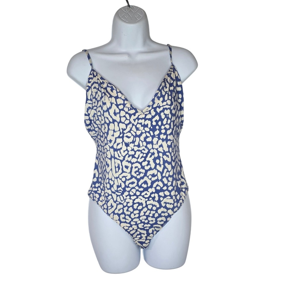 J. Crew Playa Leopard Print One‎ Piece Swimsuit Women Large Blue White